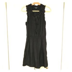 Ruffled neckline black dress